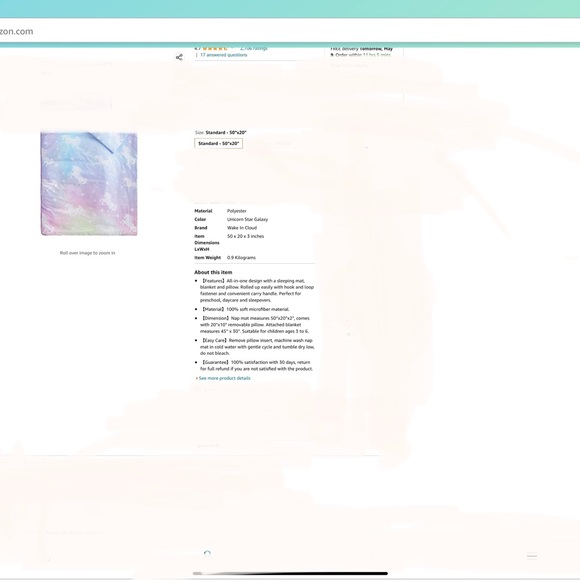 Wake In Cloud - Nap Mat for Kids. Boys Girls Unicorns/Stars,100% Soft Microfiber - Picture 2 of 3